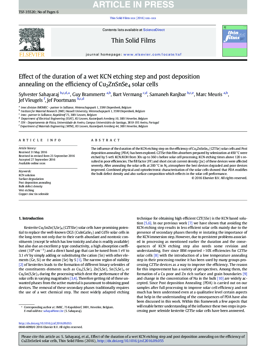 Effect of the duration of a wet KCN etching step and post deposition annealing on the efficiency of Cu2ZnSnSe4 solar cells