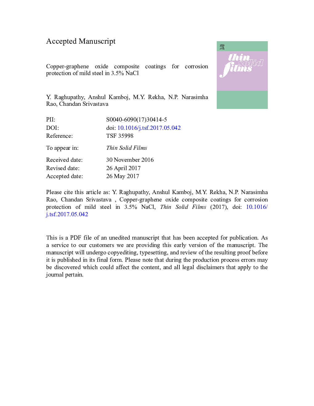 Copper-graphene oxide composite coatings for corrosion protection of mild steel in 3.5% NaCl