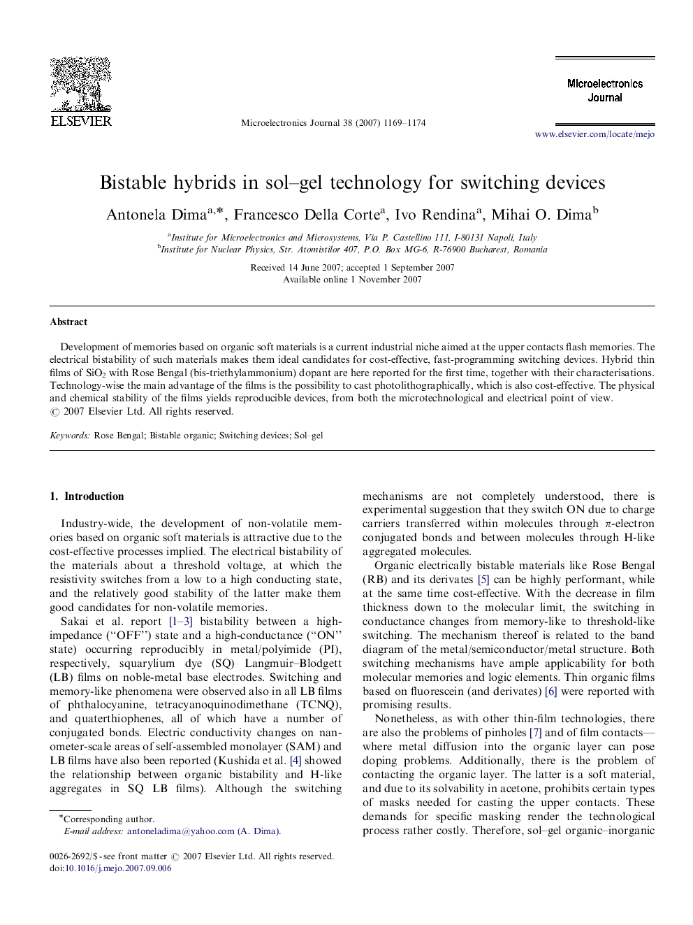 Bistable hybrids in sol-gel technology for switching devices