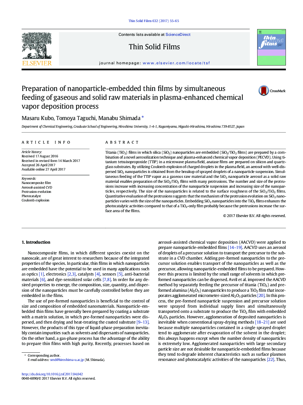 Preparation of nanoparticle-embedded thin films by simultaneous feeding of gaseous and solid raw materials in plasma-enhanced chemical vapor deposition process