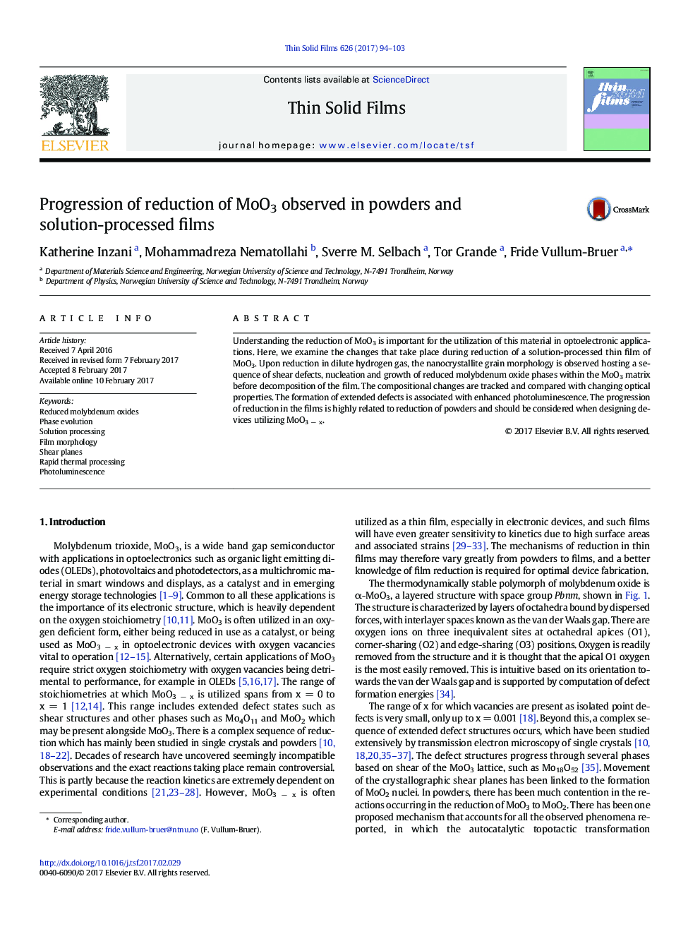 Progression of reduction of MoO3 observed in powders and solution-processed films