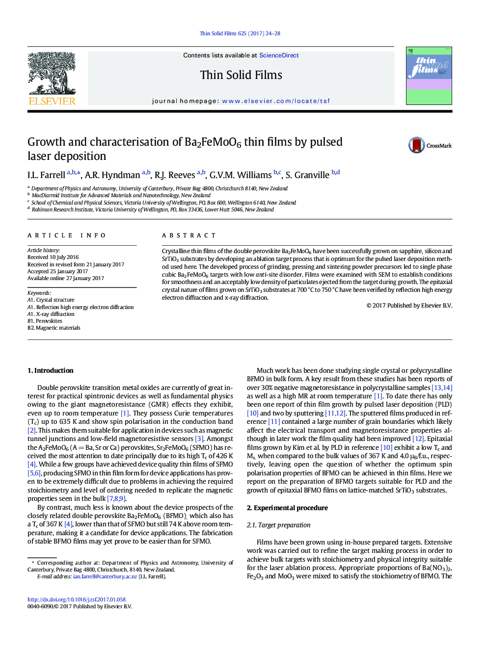 Growth and characterisation of Ba2FeMoO6 thin films by pulsed laser deposition