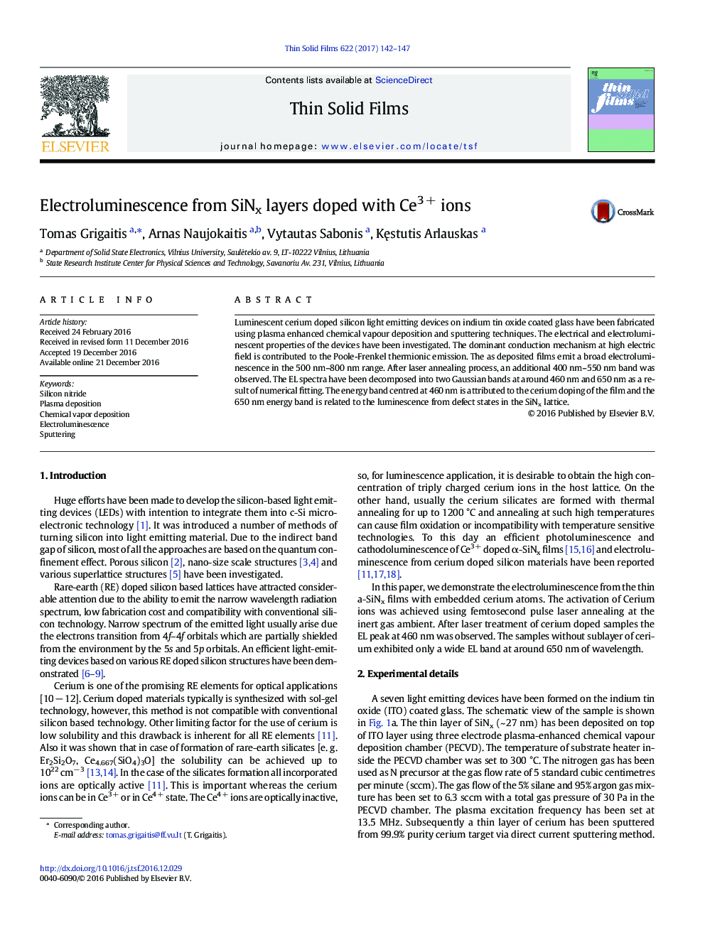 Electroluminescence from SiNx layers doped with Ce3Â + ions