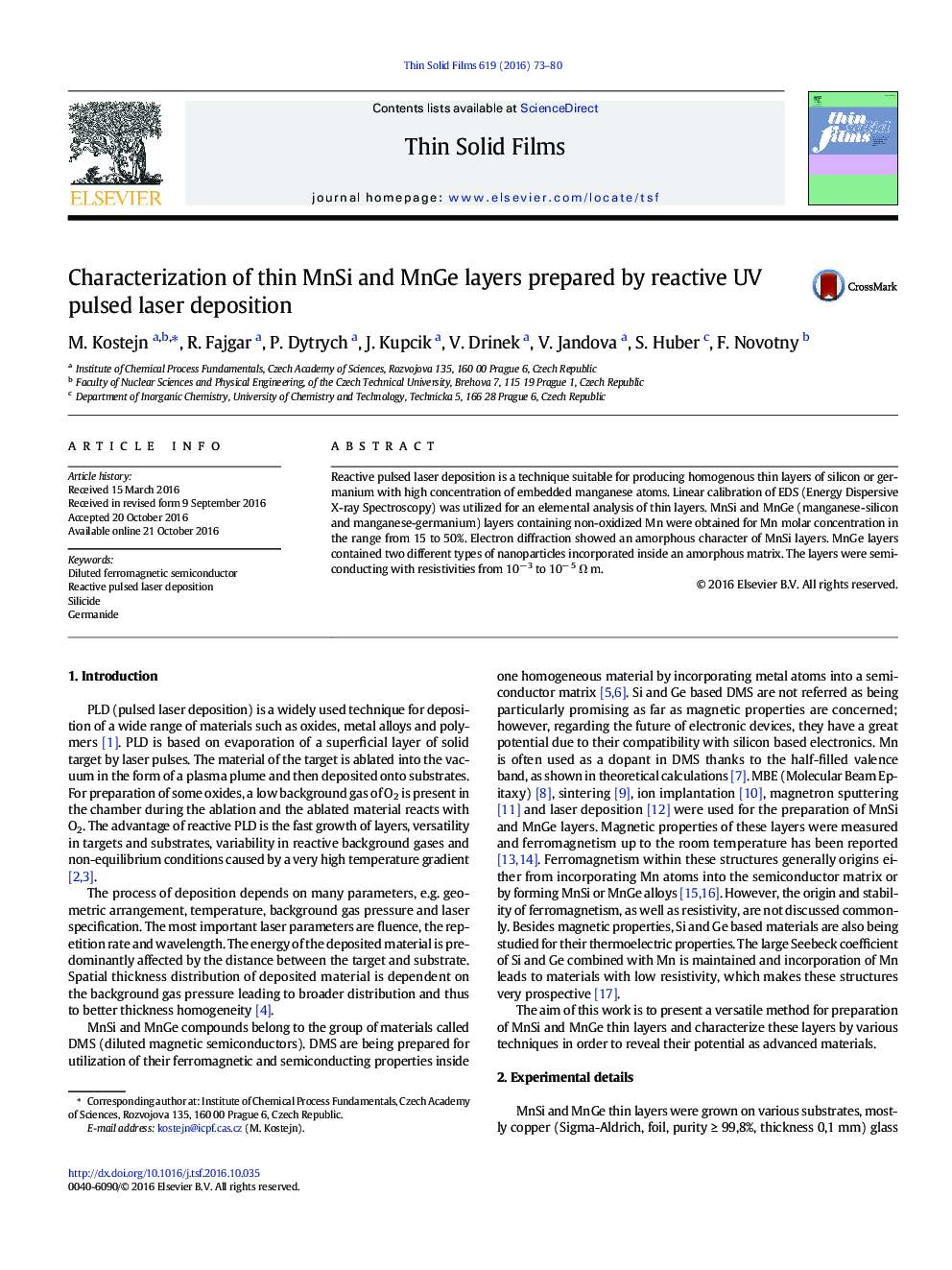 Characterization of thin MnSi and MnGe layers prepared by reactive UV pulsed laser deposition