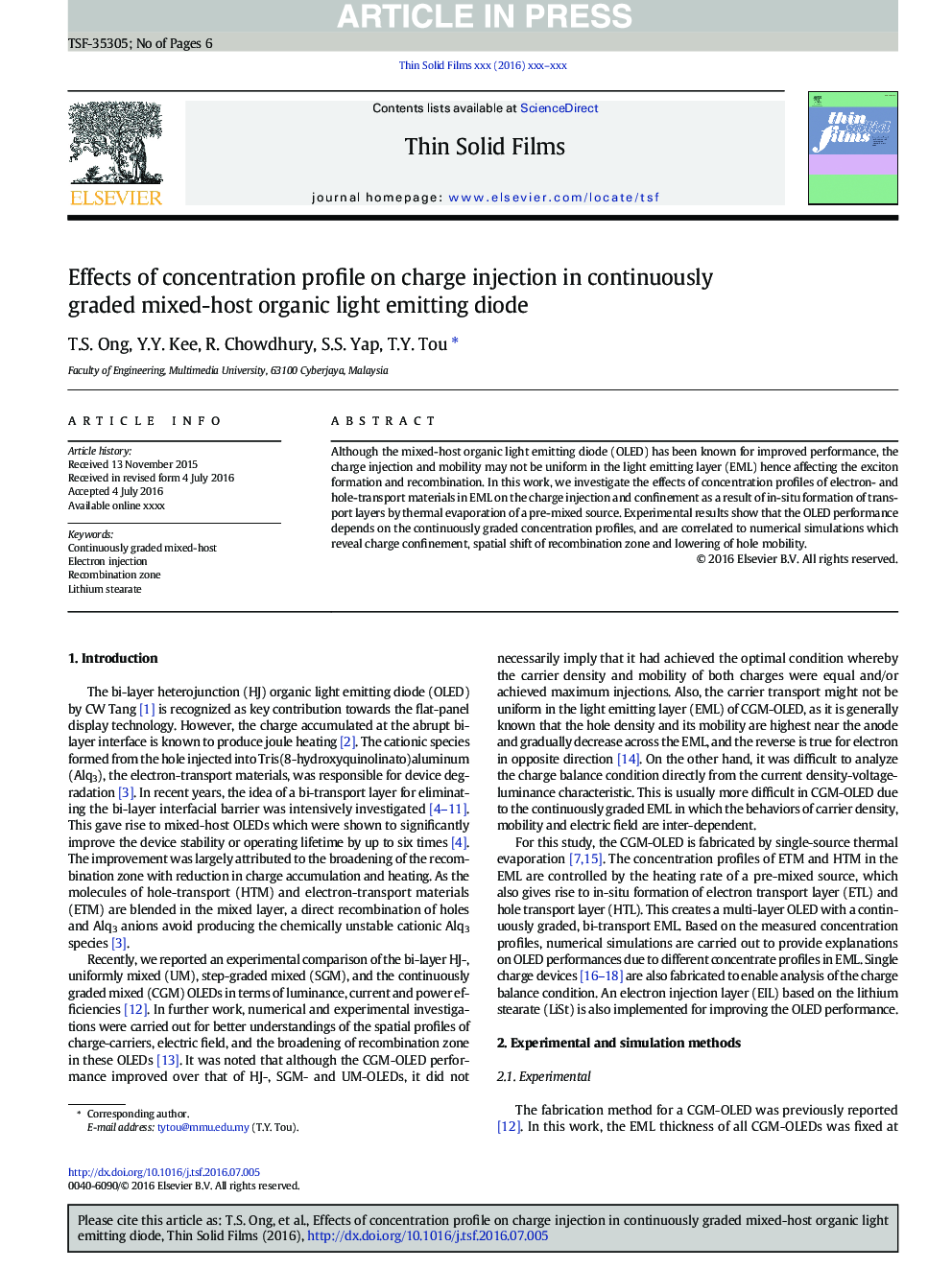 Effects of concentration profile on charge injection in continuously graded mixed-host organic light emitting diode