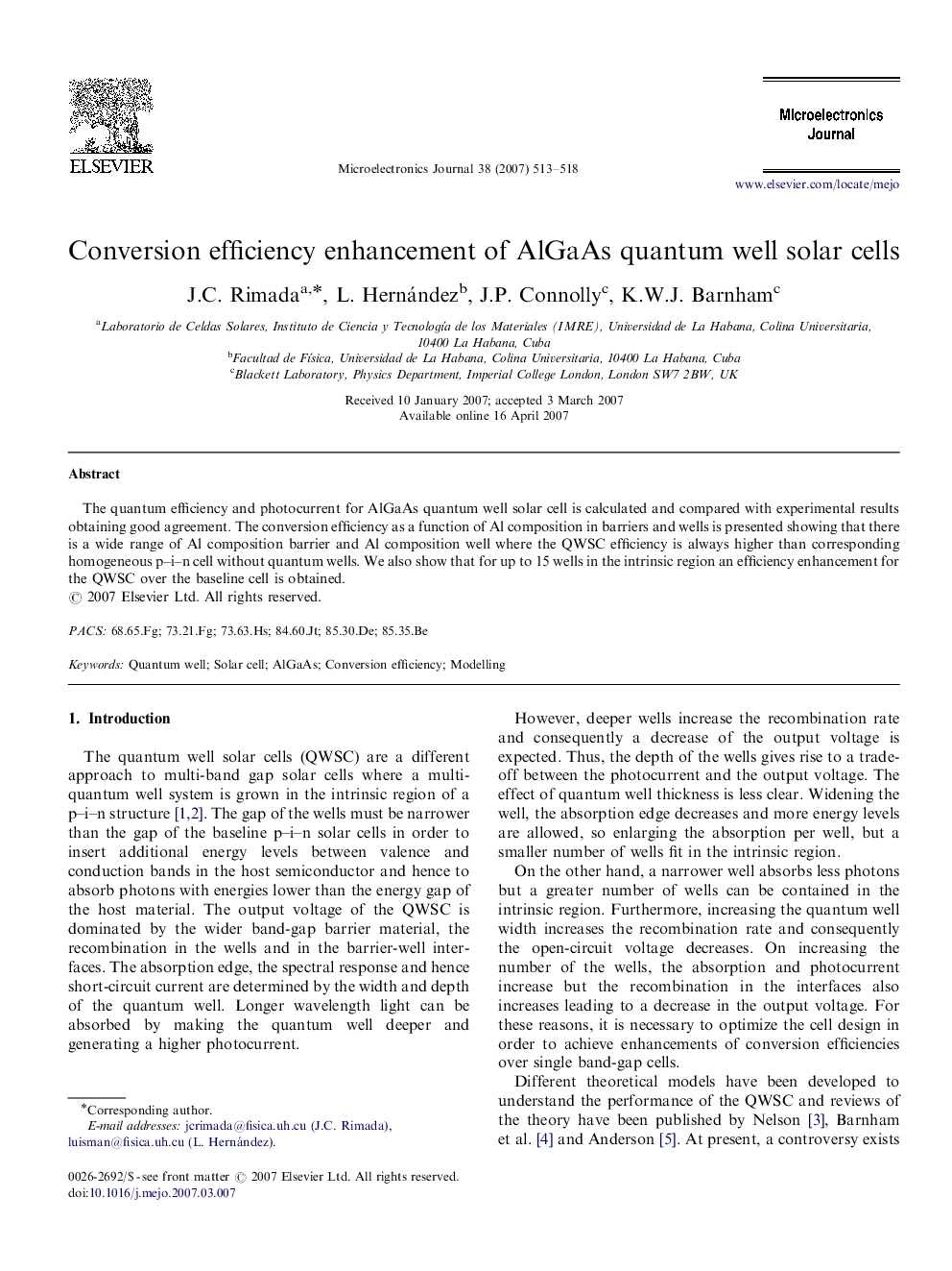 Conversion efficiency enhancement of AlGaAs quantum well solar cells