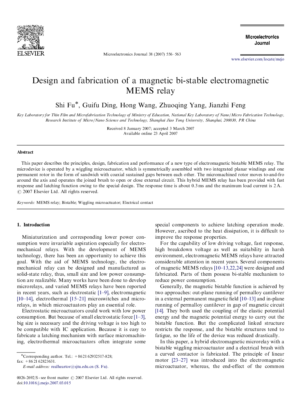 Design and fabrication of a magnetic bi-stable electromagnetic MEMS relay