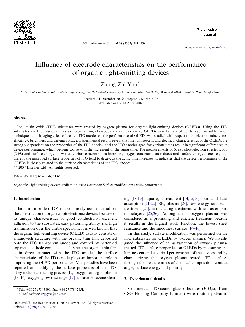 Influence of electrode characteristics on the performance of organic light-emitting devices