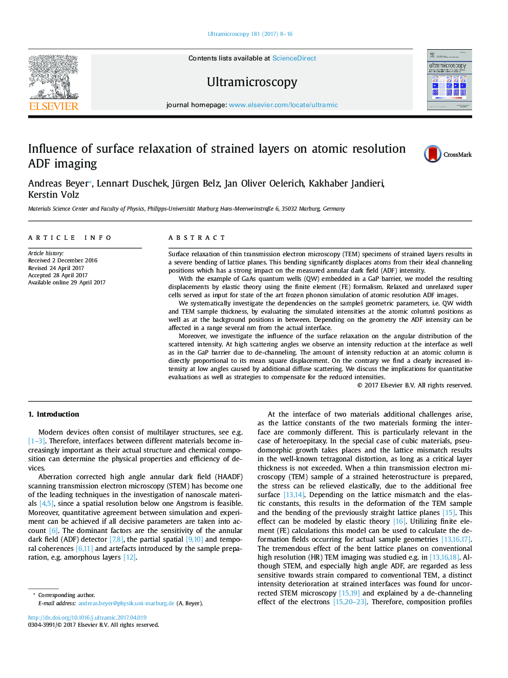 Influence of surface relaxation of strained layers on atomic resolution ADF imaging