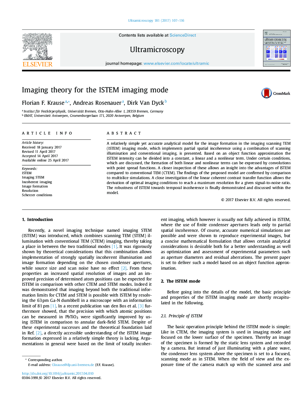 Imaging theory for the ISTEM imaging mode