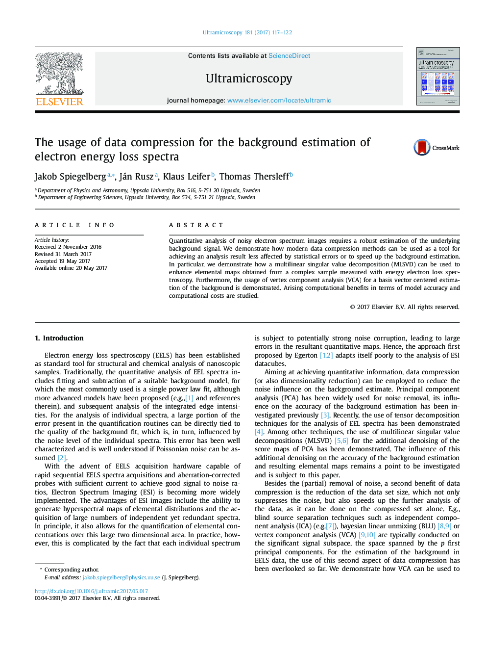 The usage of data compression for the background estimation of electron energy loss spectra