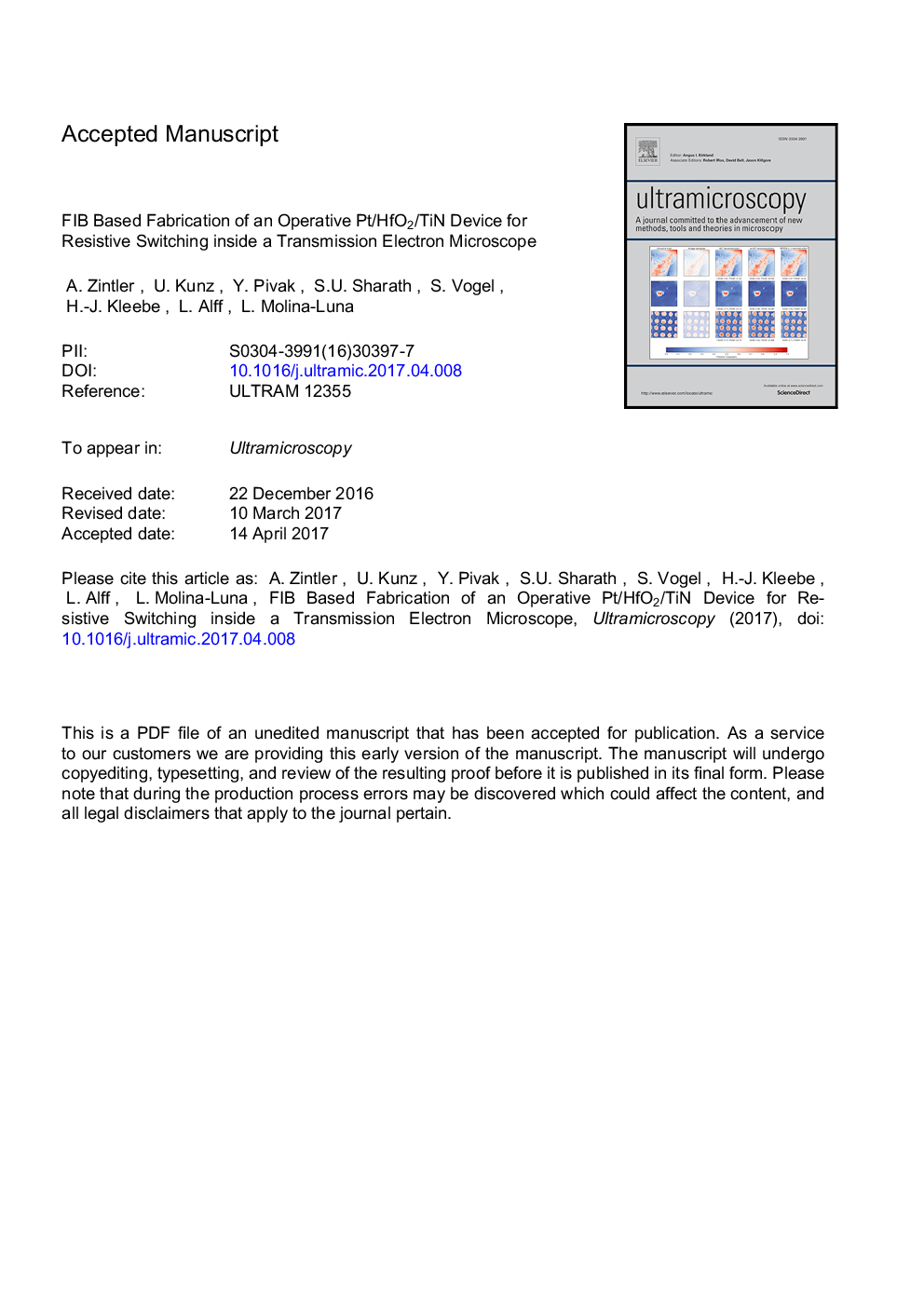 FIB based fabrication of an operative Pt/HfO2/TiN device for resistive switching inside a transmission electron microscope