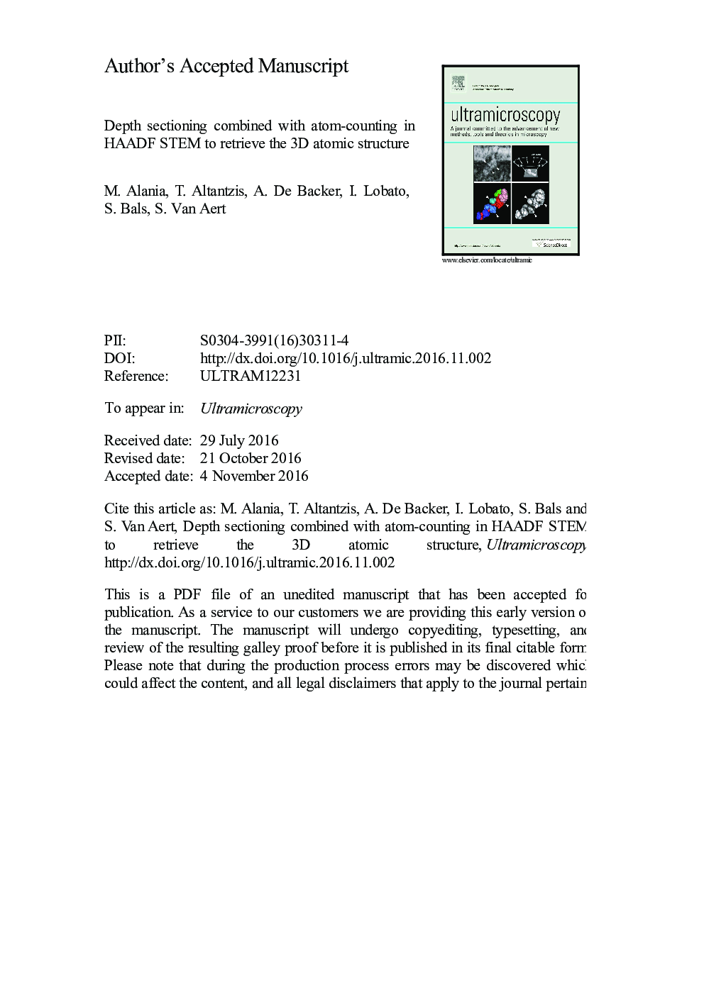 Depth sectioning combined with atom-counting in HAADF STEM to retrieve the 3D atomic structure