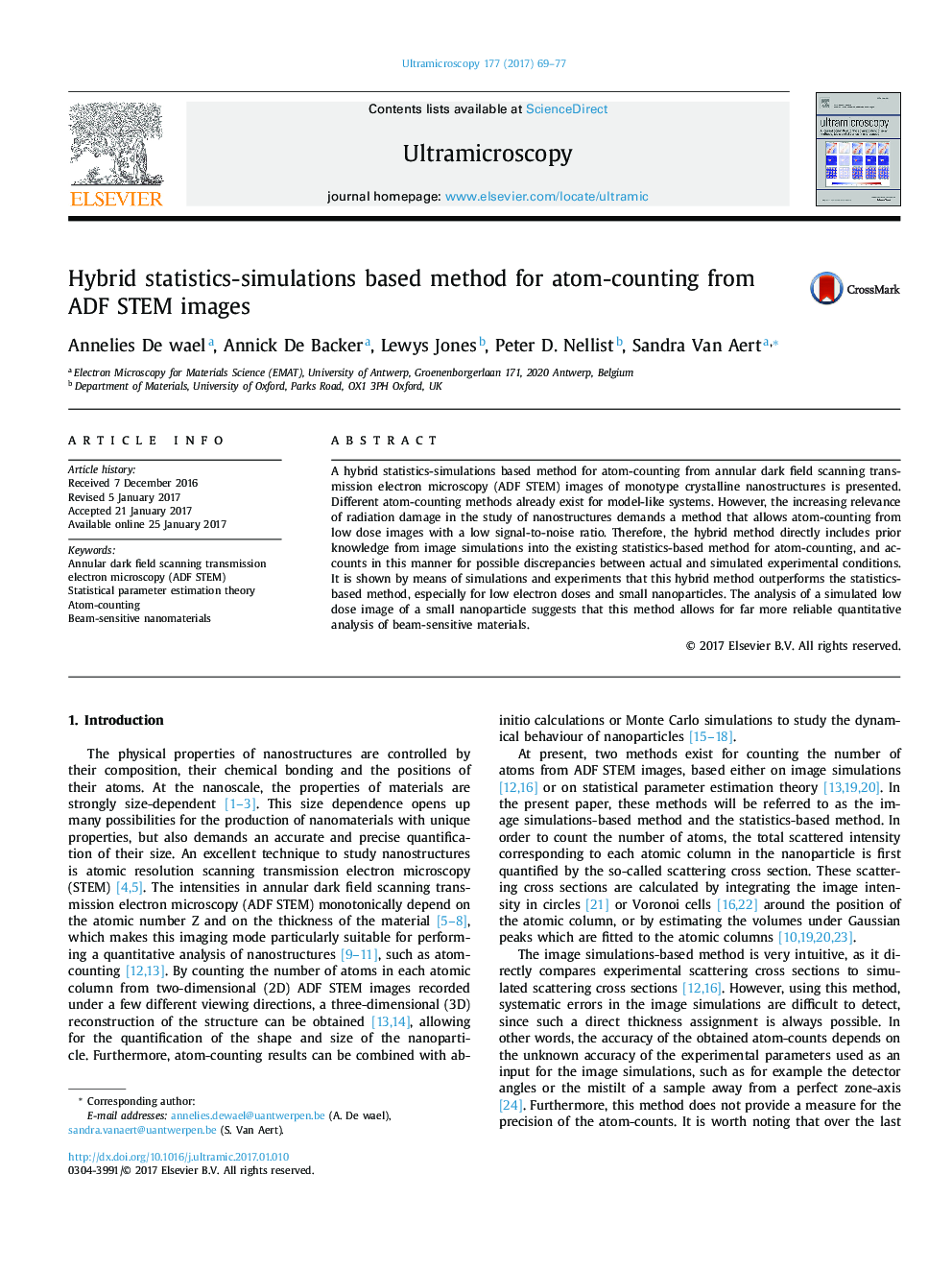 Hybrid statistics-simulations based method for atom-counting from ADF STEM images