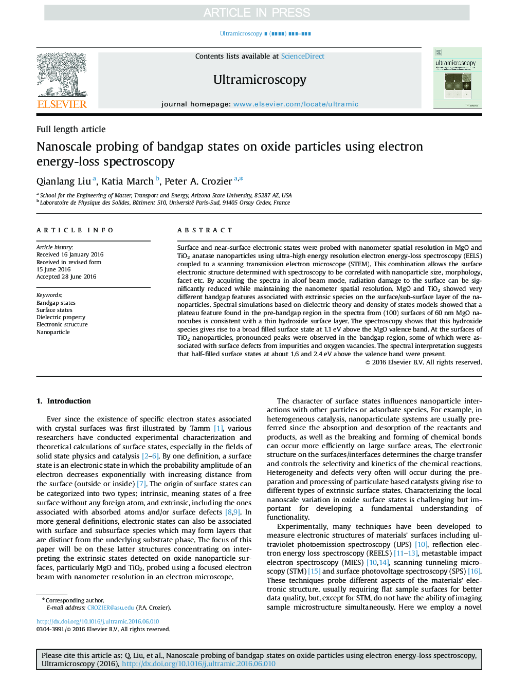 Nanoscale probing of bandgap states on oxide particles using electron energy-loss spectroscopy