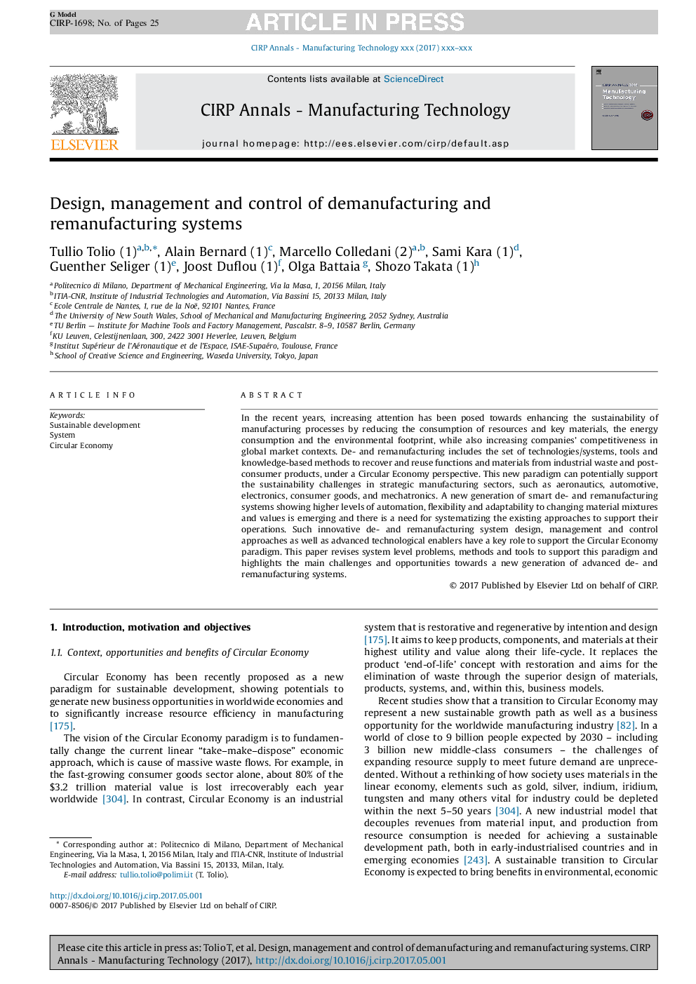 Design, management and control of demanufacturing and remanufacturing systems