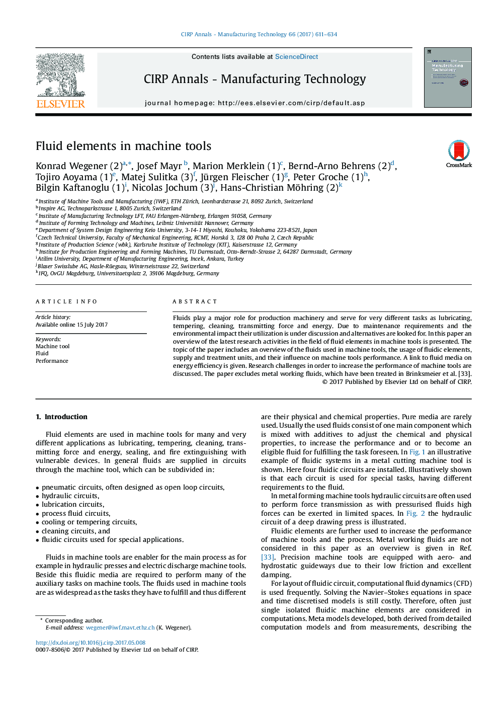 Fluid elements in machine tools