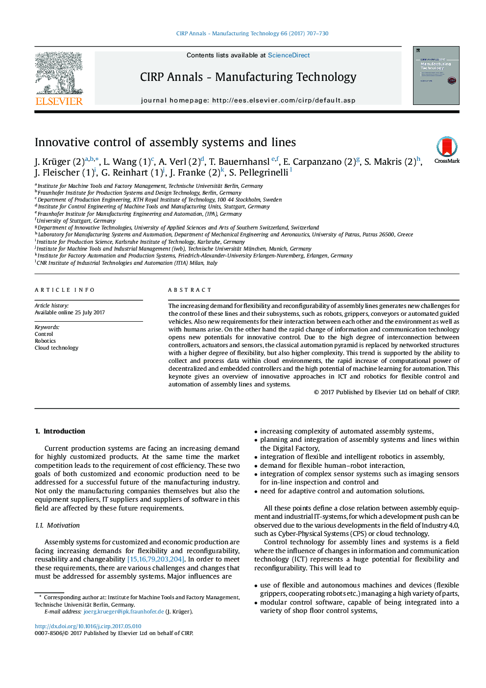 Innovative control of assembly systems and lines