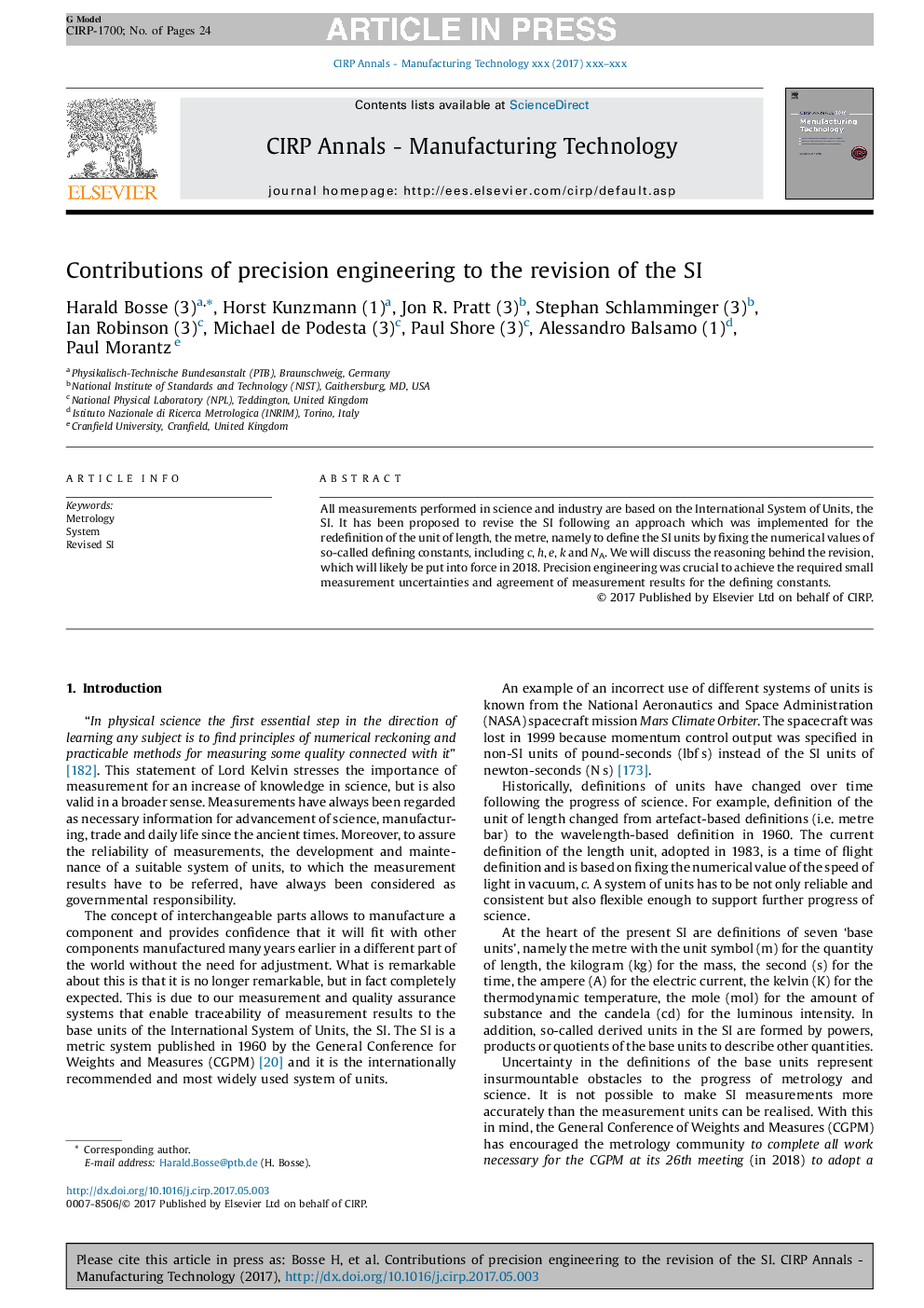 Contributions of precision engineering to the revision of the SI