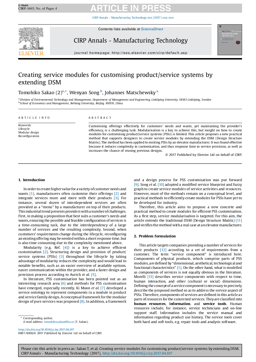 Creating service modules for customising product/service systems by extending DSM