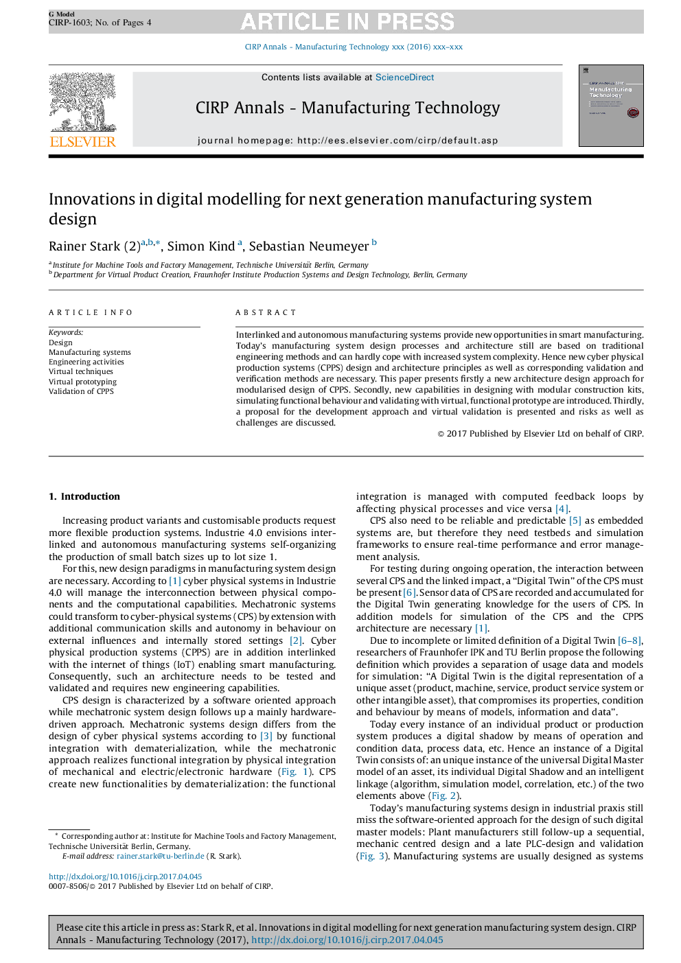 Innovations in digital modelling for next generation manufacturing system design