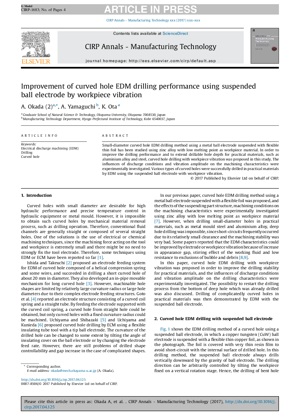 Improvement of curved hole EDM drilling performance using suspended ball electrode by workpiece vibration