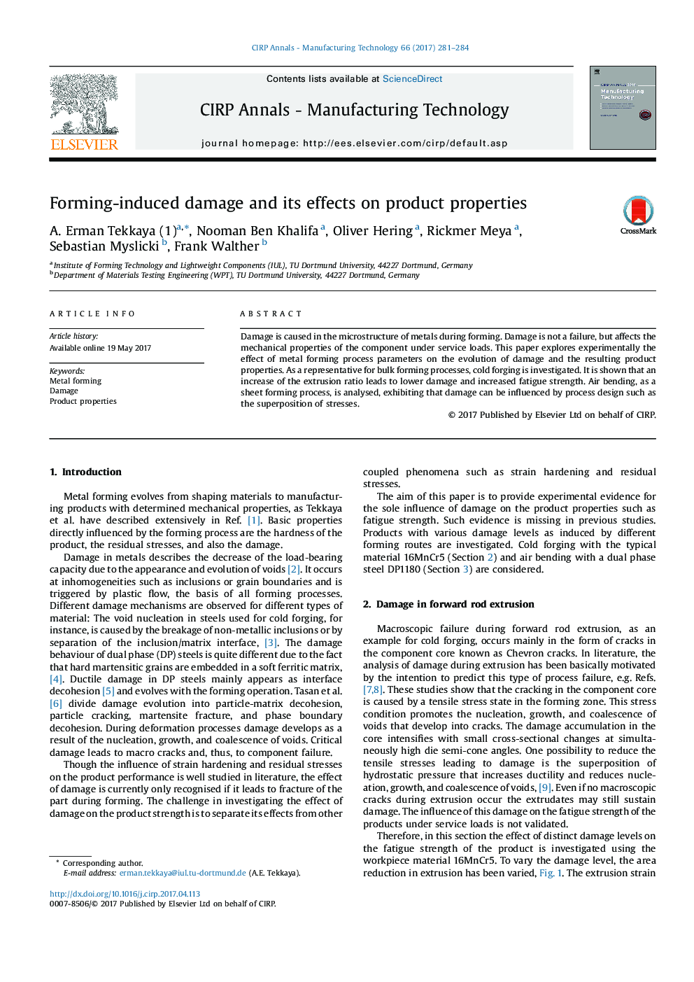 Forming-induced damage and its effects on product properties