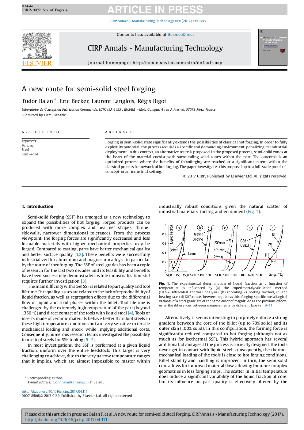 A new route for semi-solid steel forging