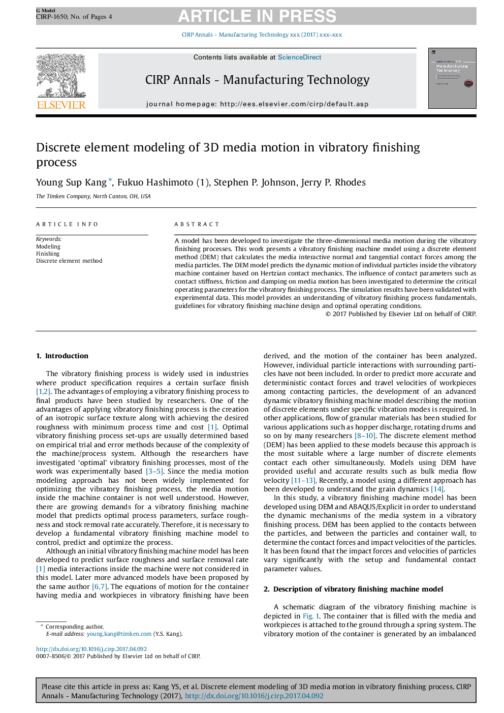 Discrete element modeling of 3D media motion in vibratory finishing process