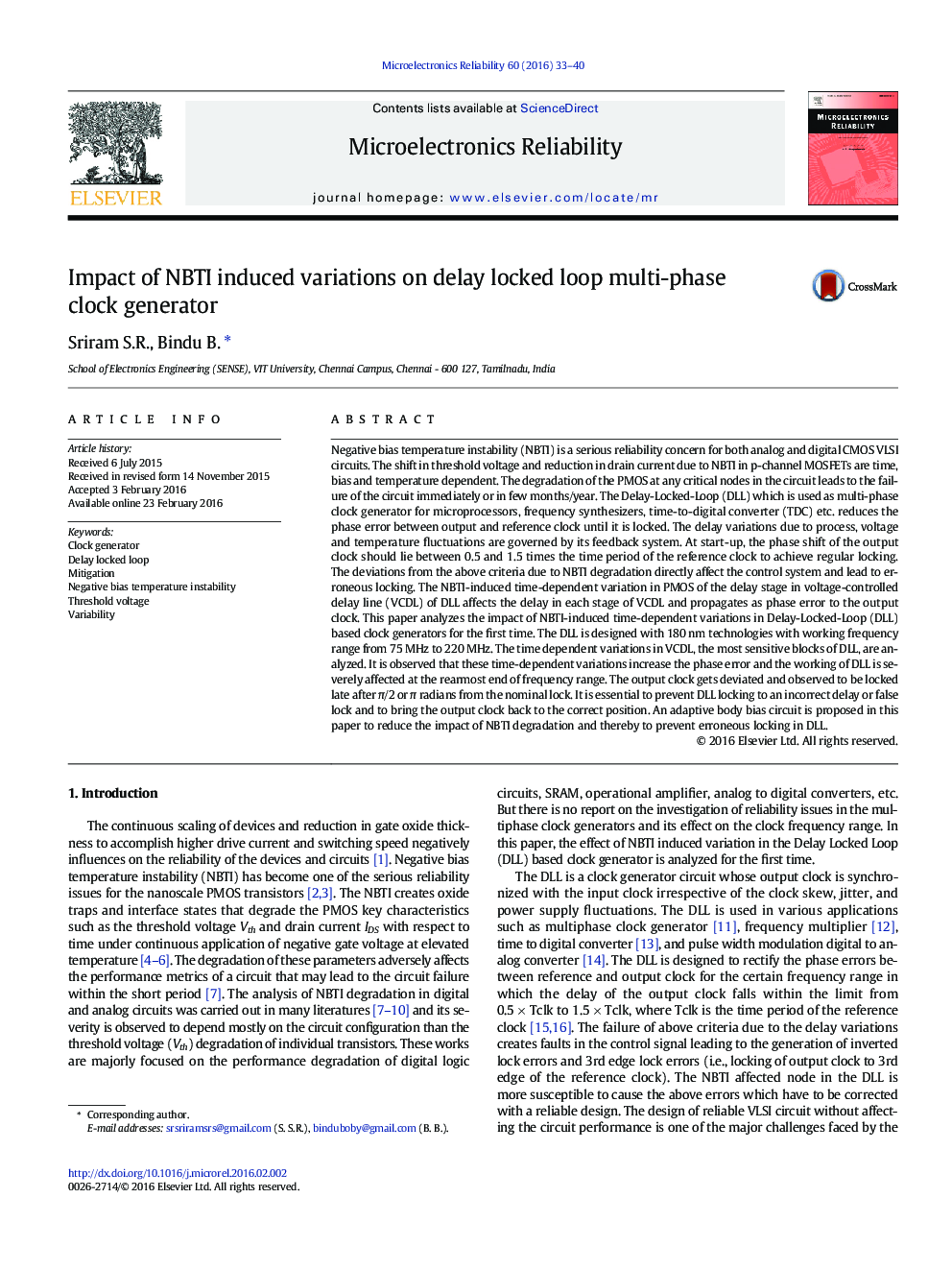 Impact of NBTI induced variations on delay locked loop multi-phase clock generator