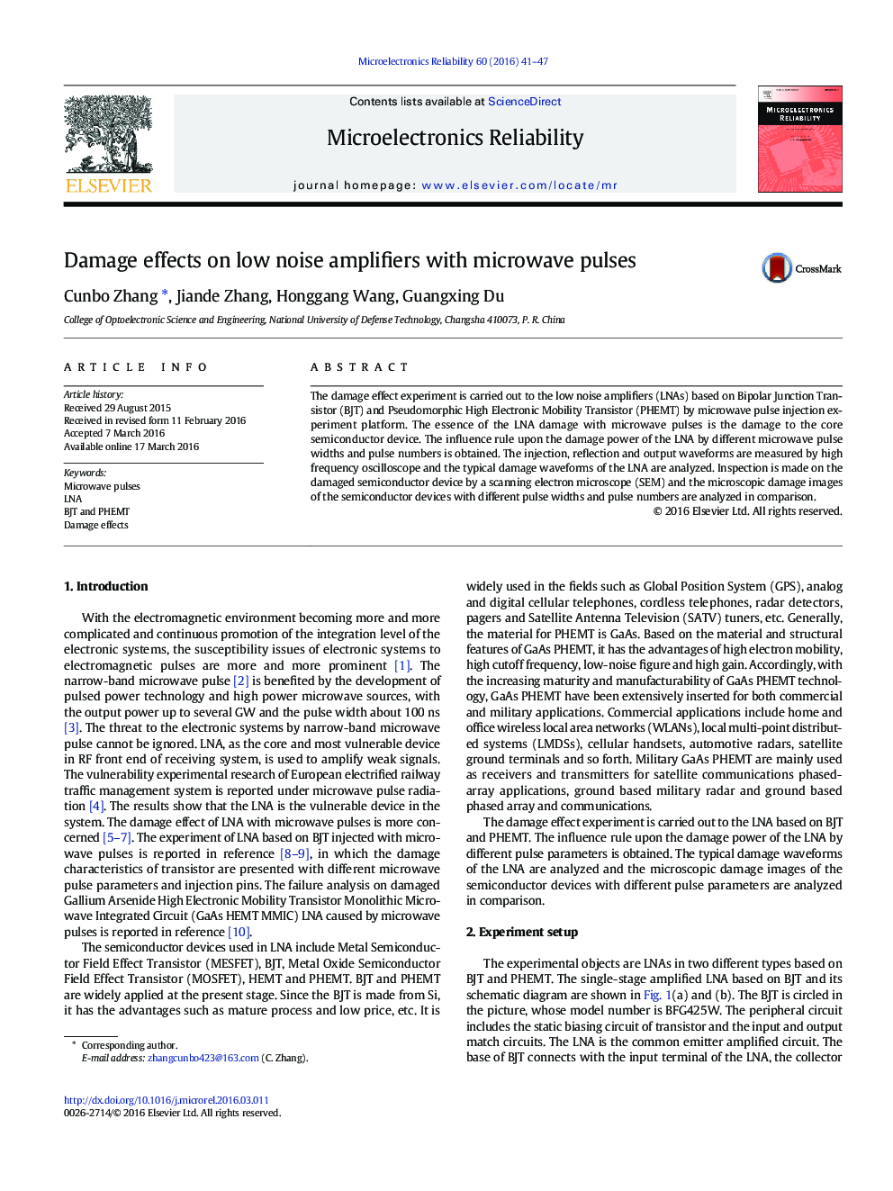 Damage effects on low noise amplifiers with microwave pulses