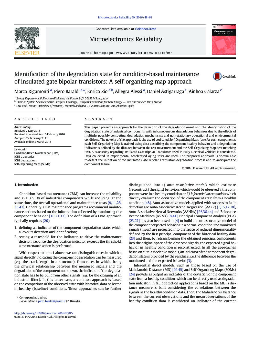 Identification of the degradation state for condition-based maintenance of insulated gate bipolar transistors: A self-organizing map approach