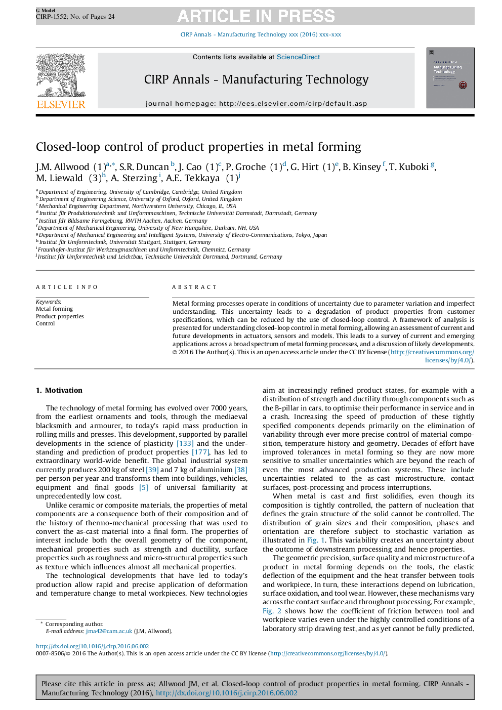 Closed-loop control of product properties in metal forming