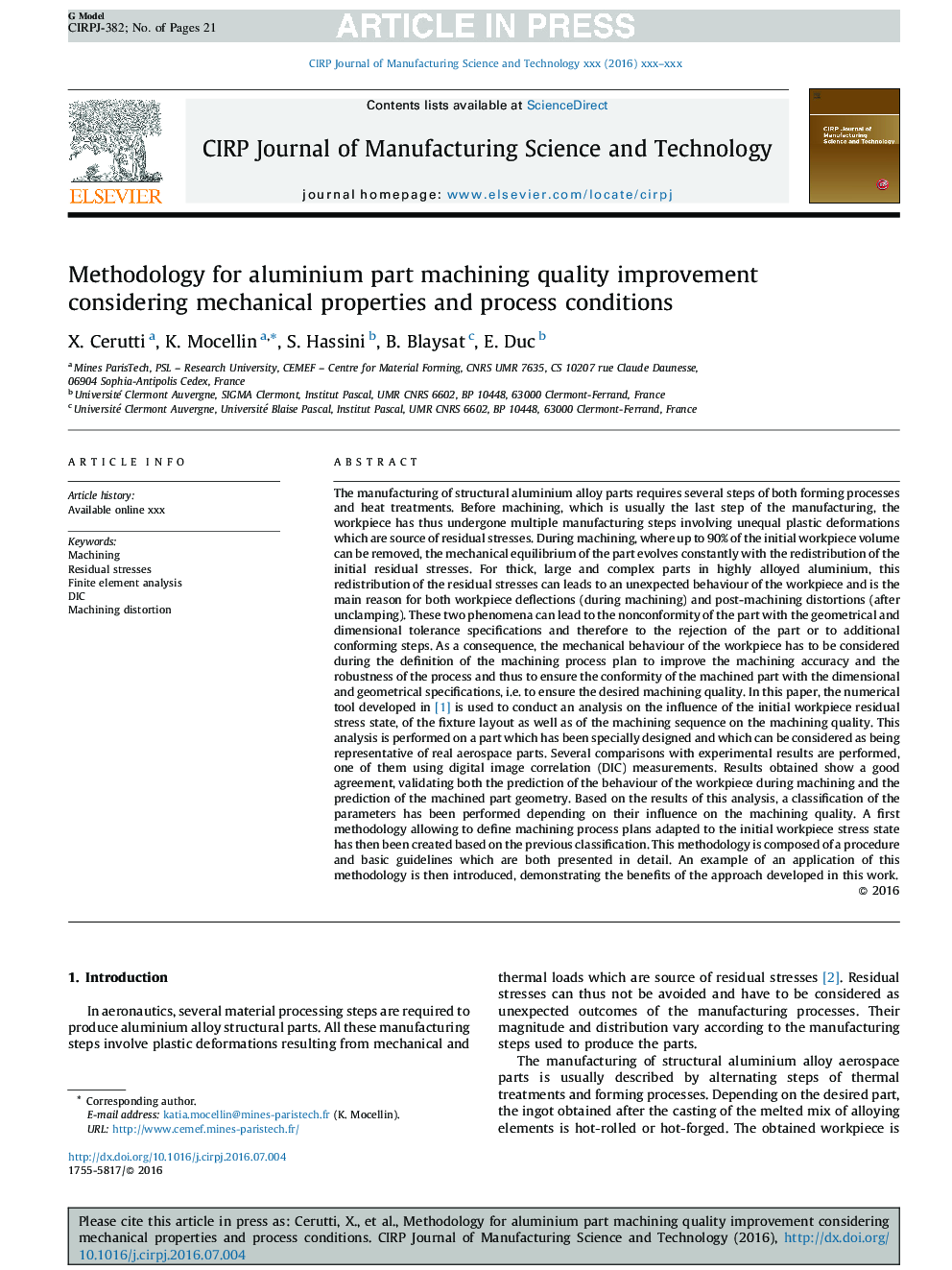 Methodology for aluminium part machining quality improvement considering mechanical properties and process conditions