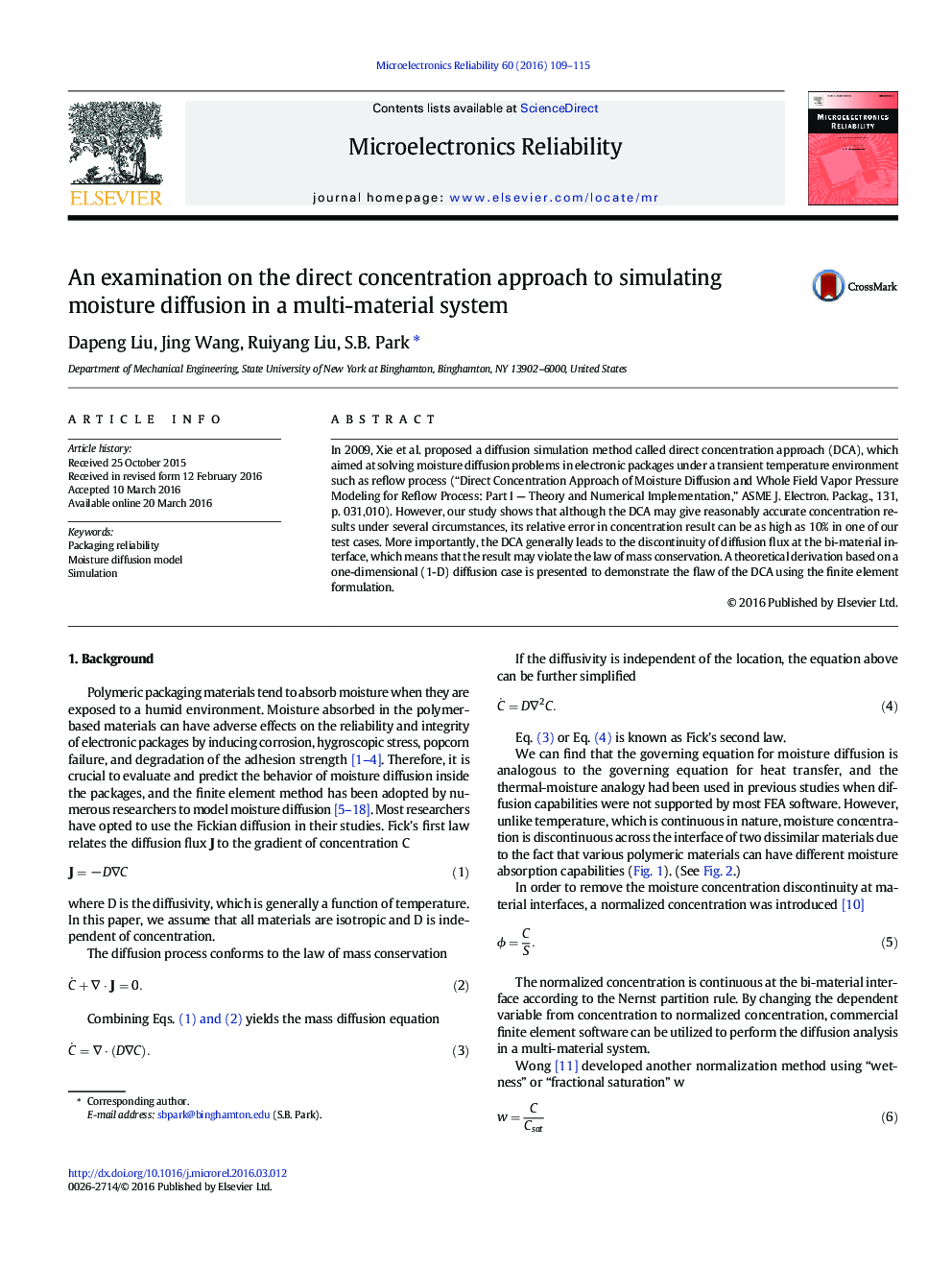 An examination on the direct concentration approach to simulating moisture diffusion in a multi-material system