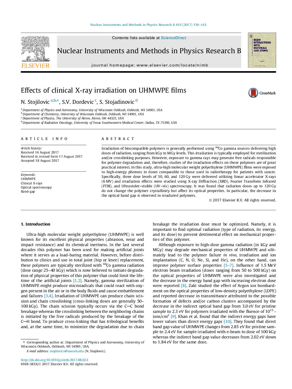 Effects of clinical X-ray irradiation on UHMWPE films