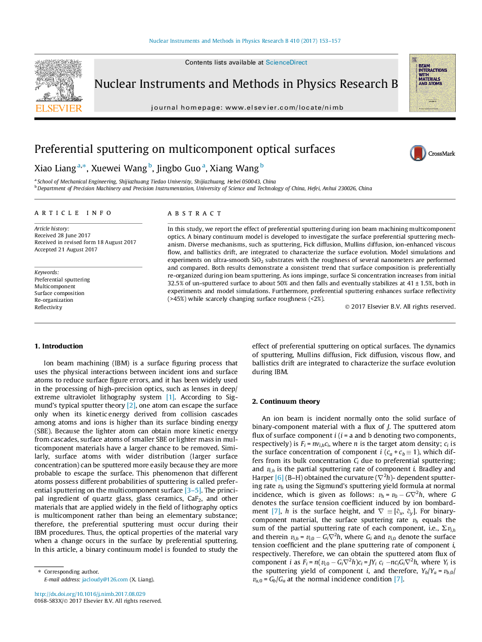 Preferential sputtering on multicomponent optical surfaces