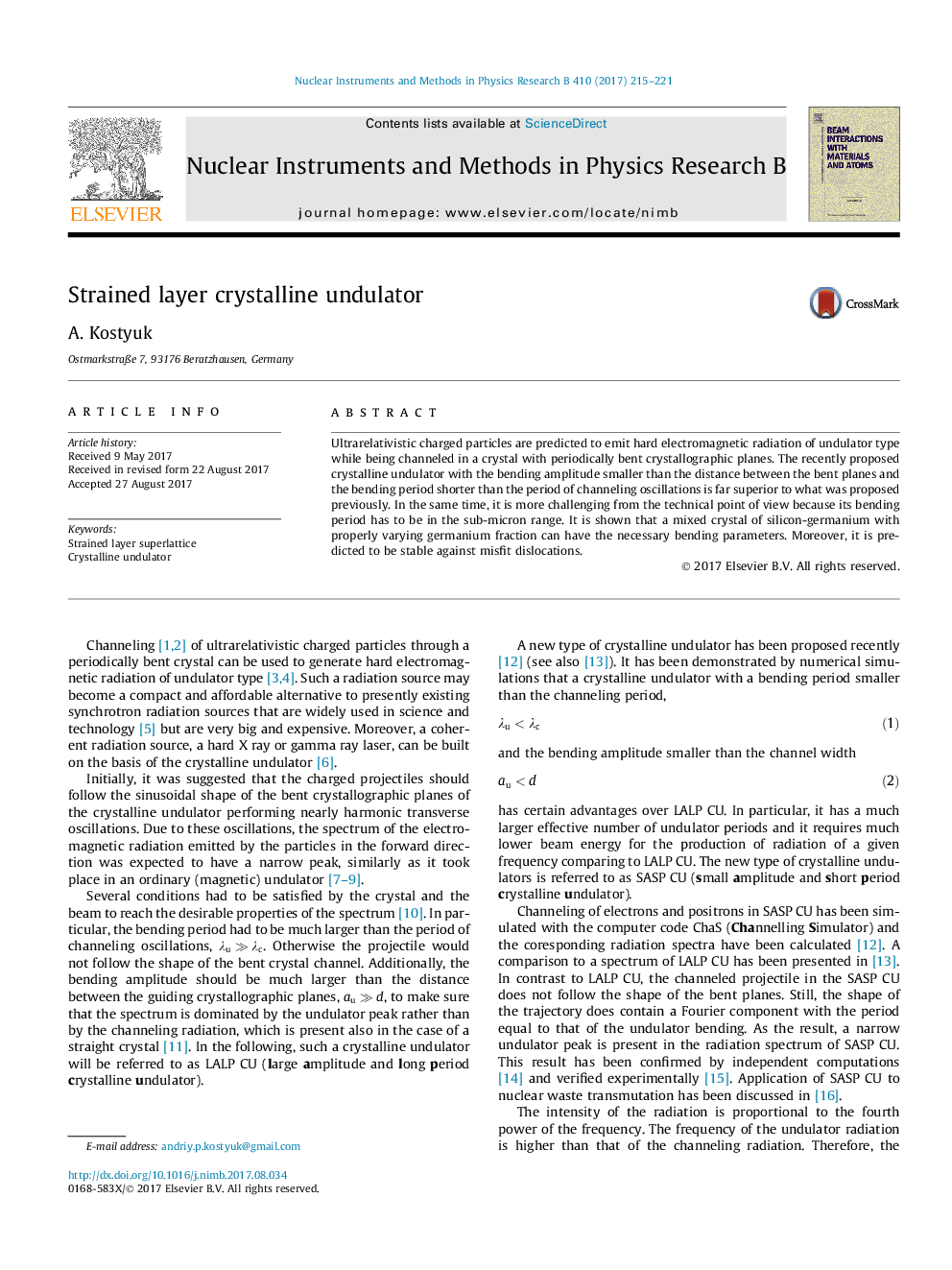 Strained layer crystalline undulator