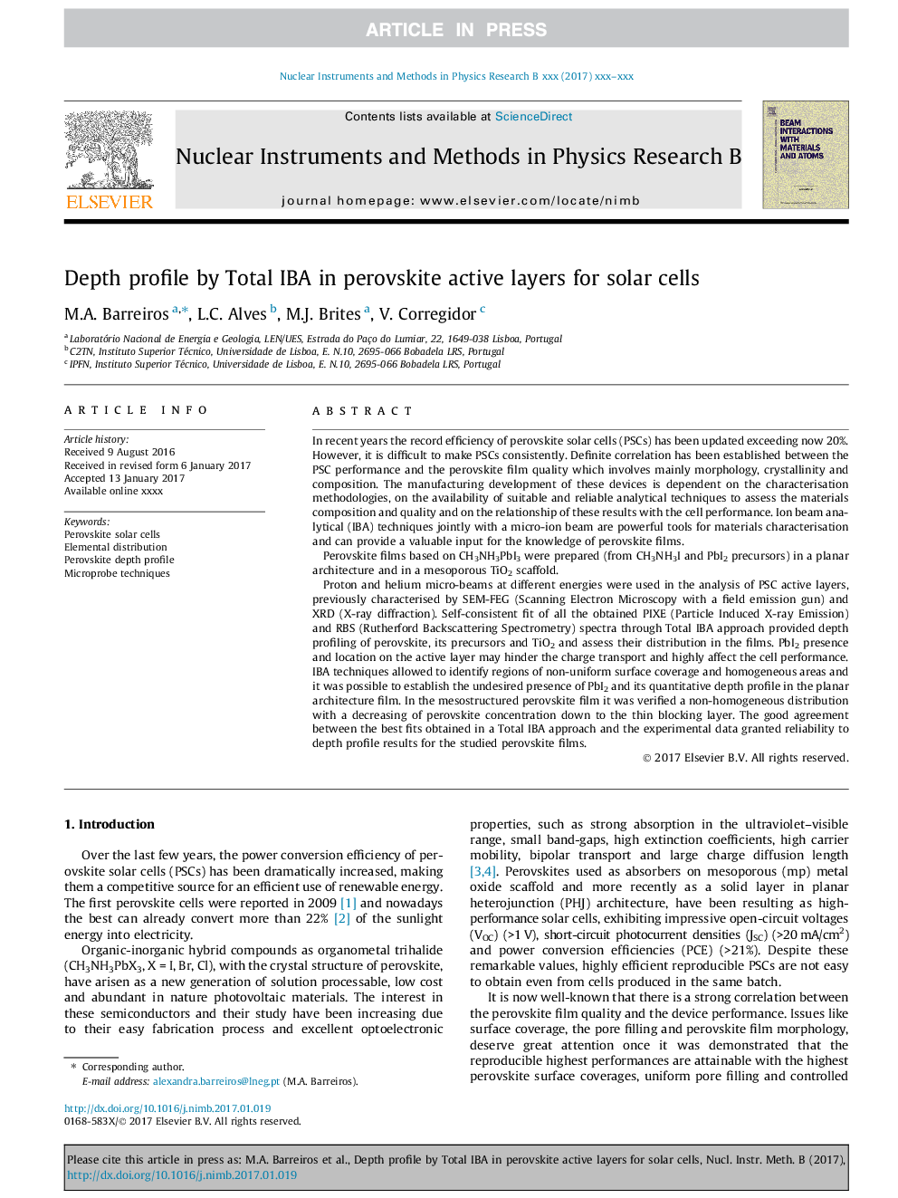 Depth profile by Total IBA in perovskite active layers for solar cells