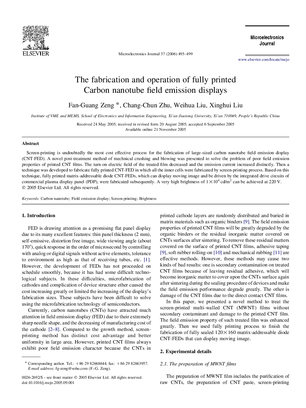 The fabrication and operation of fully printed Carbon nanotube field emission displays