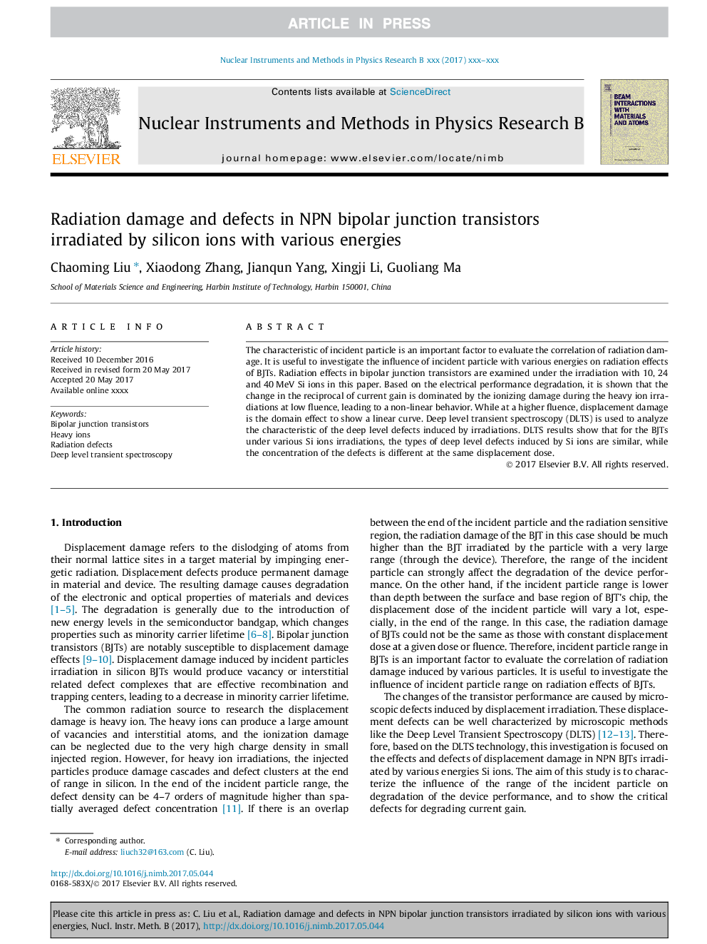 Radiation damage and defects in NPN bipolar junction transistors irradiated by silicon ions with various energies