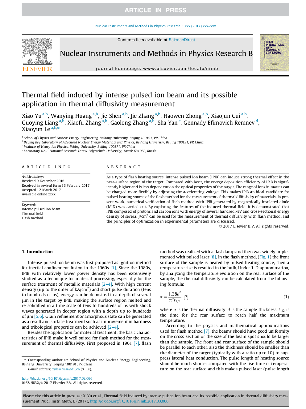 میدان حرارتی ناشی از پرتو یون های پالسی شدید و کاربرد آن در اندازه گیری انتشار پراکندگی حرارتی 