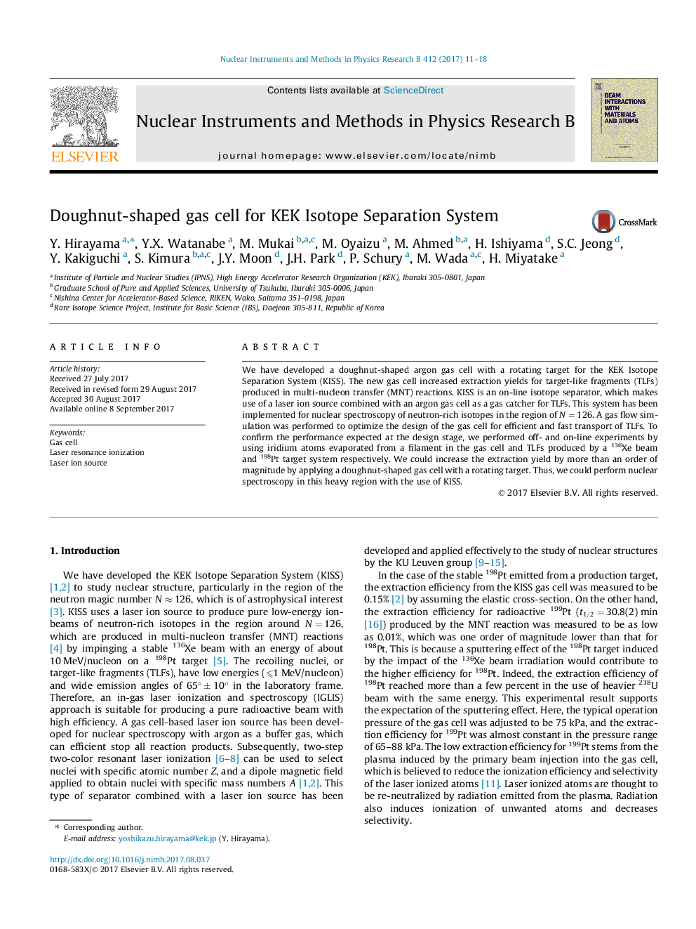 Doughnut-shaped gas cell for KEK Isotope Separation System