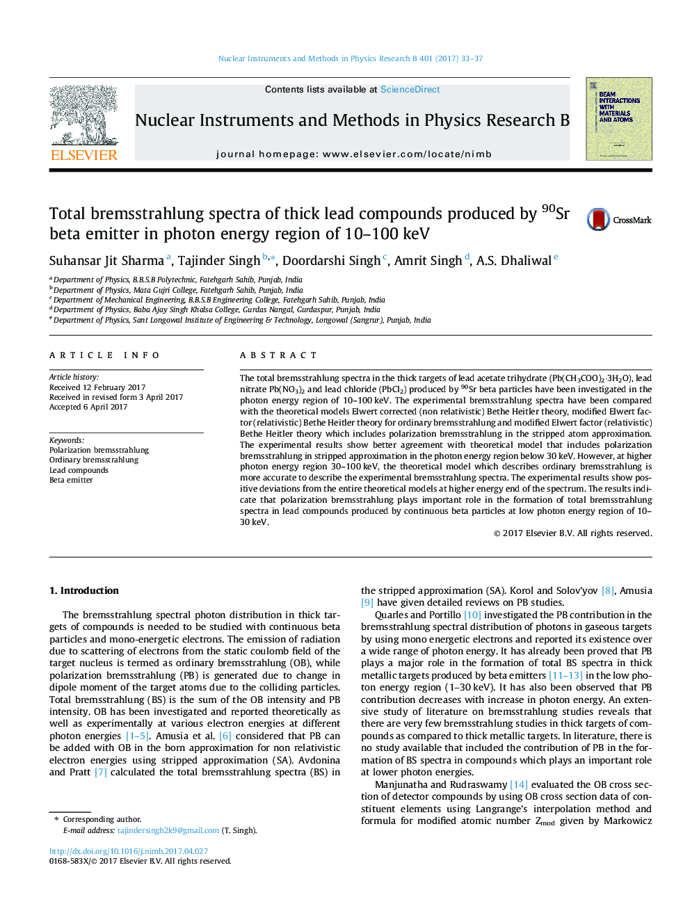 Total bremsstrahlung spectra of thick lead compounds produced by 90Sr beta emitter in photon energy region of 10-100Â keV