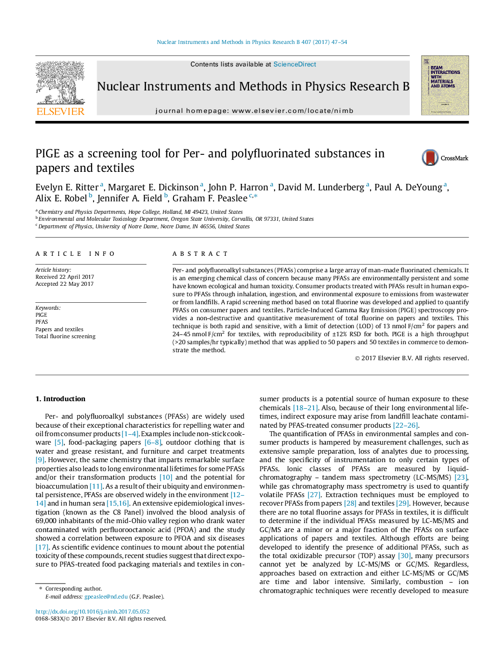 PIGE as a screening tool for Per- and polyfluorinated substances in papers and textiles