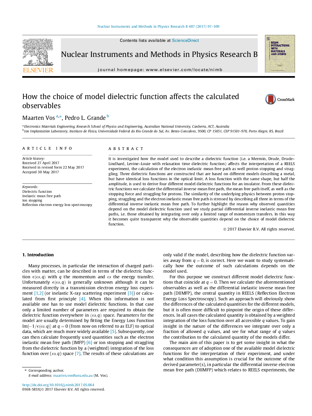 How the choice of model dielectric function affects the calculated observables