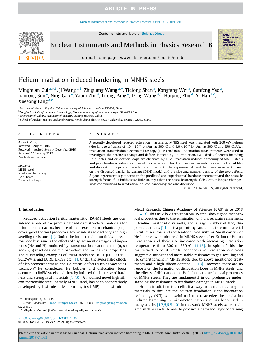 Helium irradiation induced hardening in MNHS steels