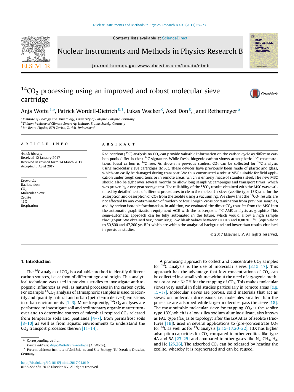 14CO2 processing using an improved and robust molecular sieve cartridge