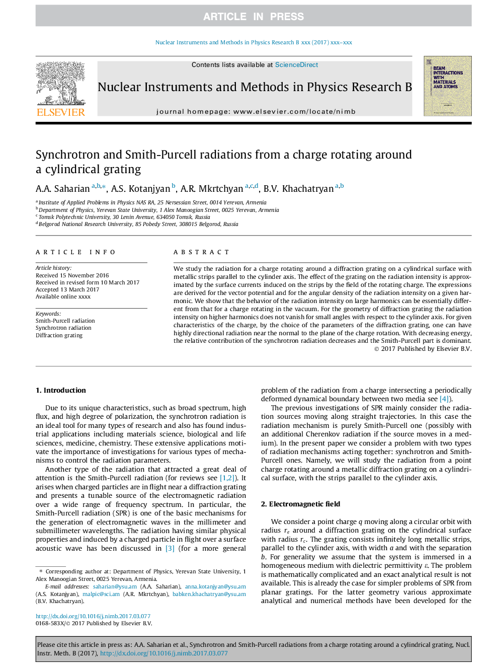 Synchrotron and Smith-Purcell radiations from a charge rotating around a cylindrical grating