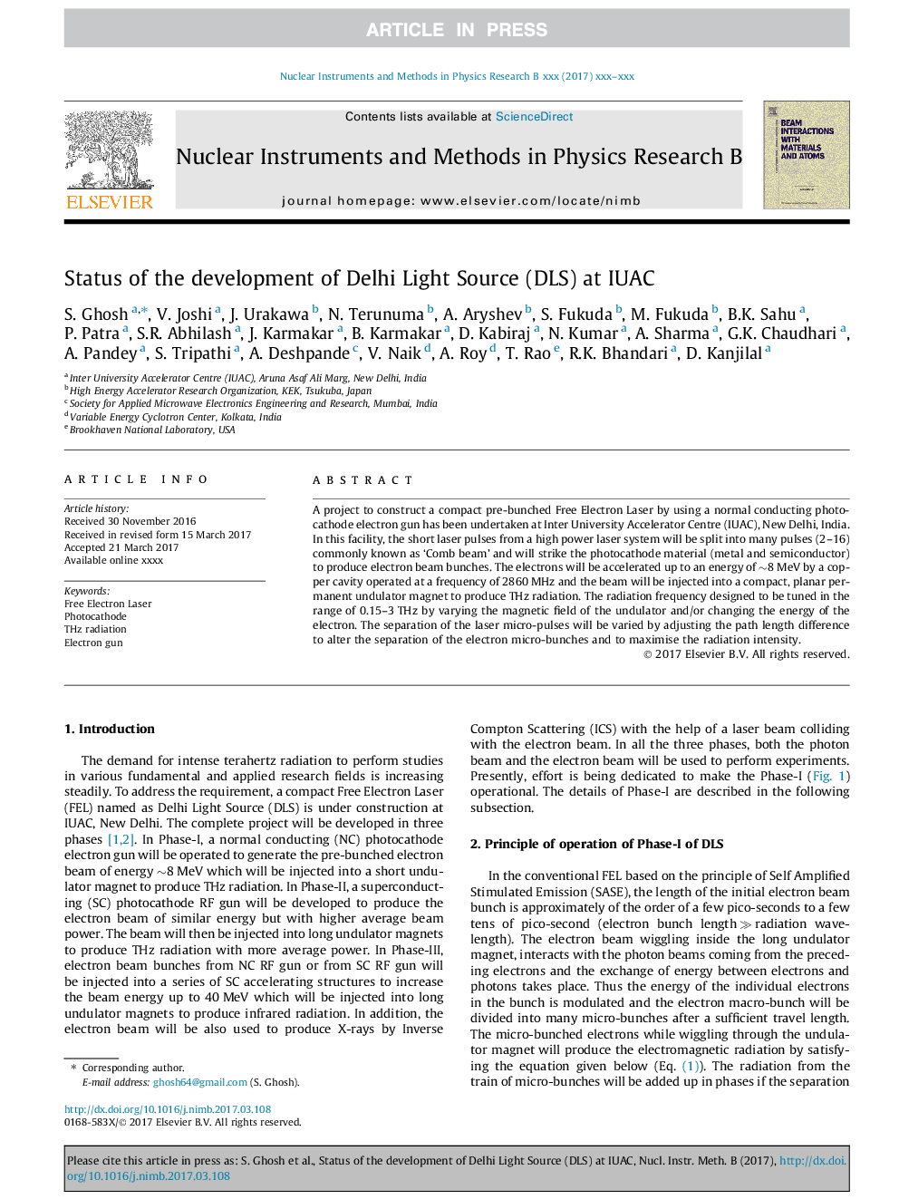 Status of the development of Delhi Light Source (DLS) at IUAC